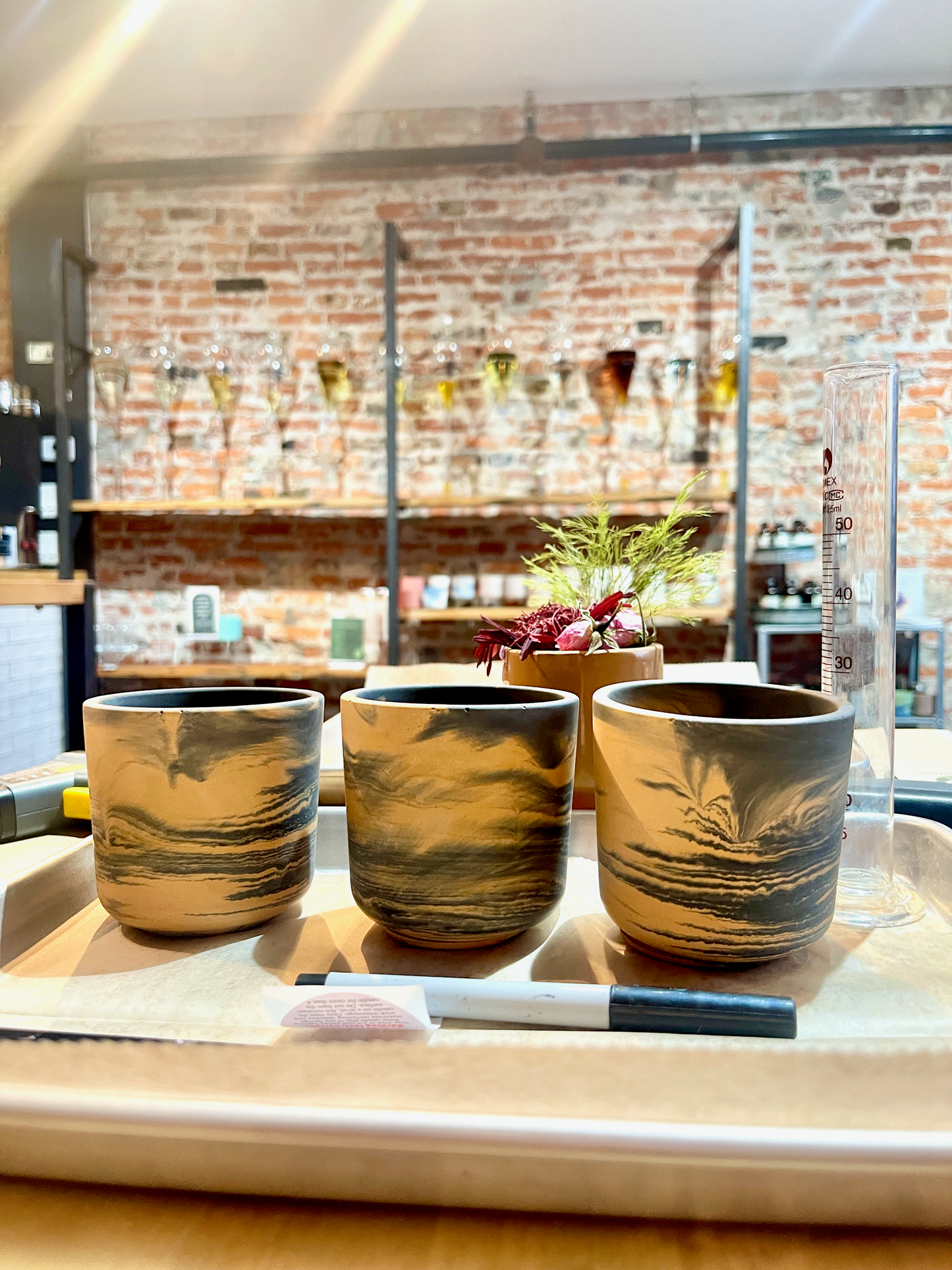 orange and black marbled jar | at home candle-making kit